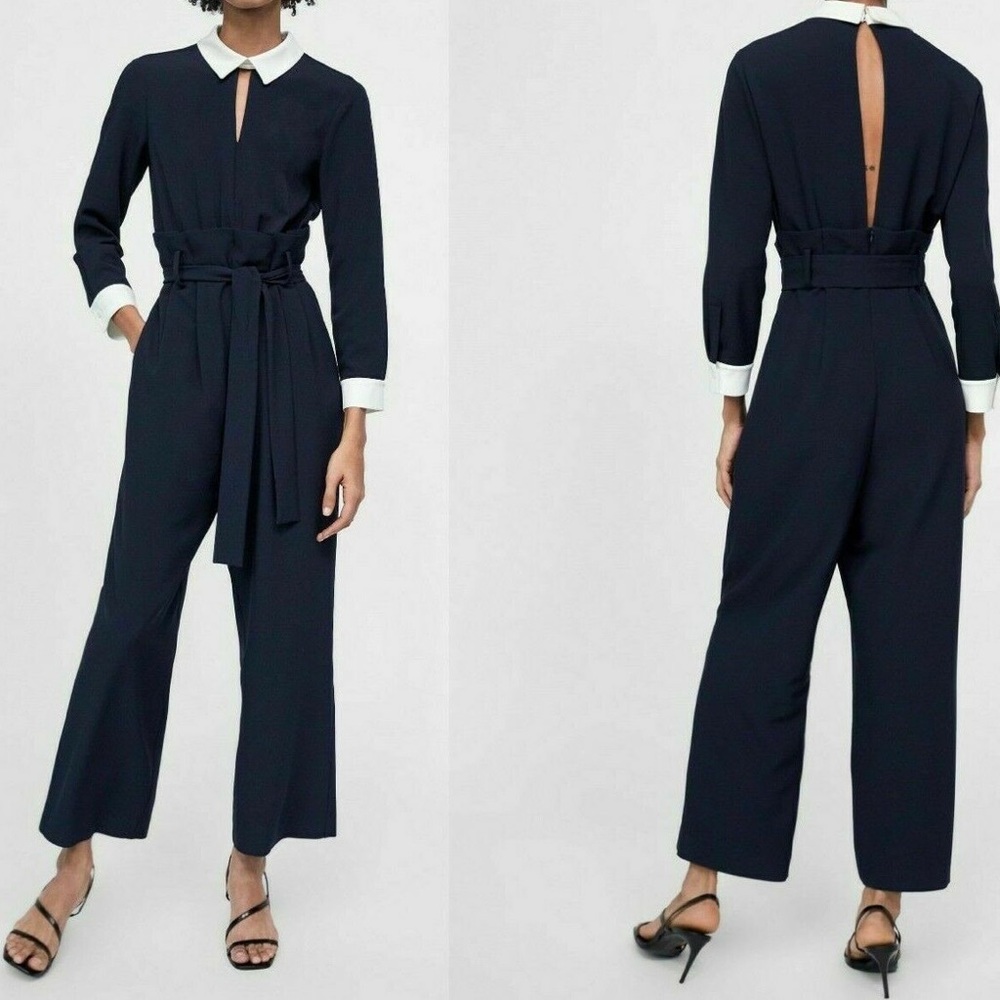 🤍 ZARA Navy Contrast Belted Jumpsuit ref 8483/559
